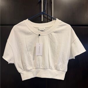 NWT Lovers + Friends Isla Cropped White Short Sleeve Sweatshirt Top S